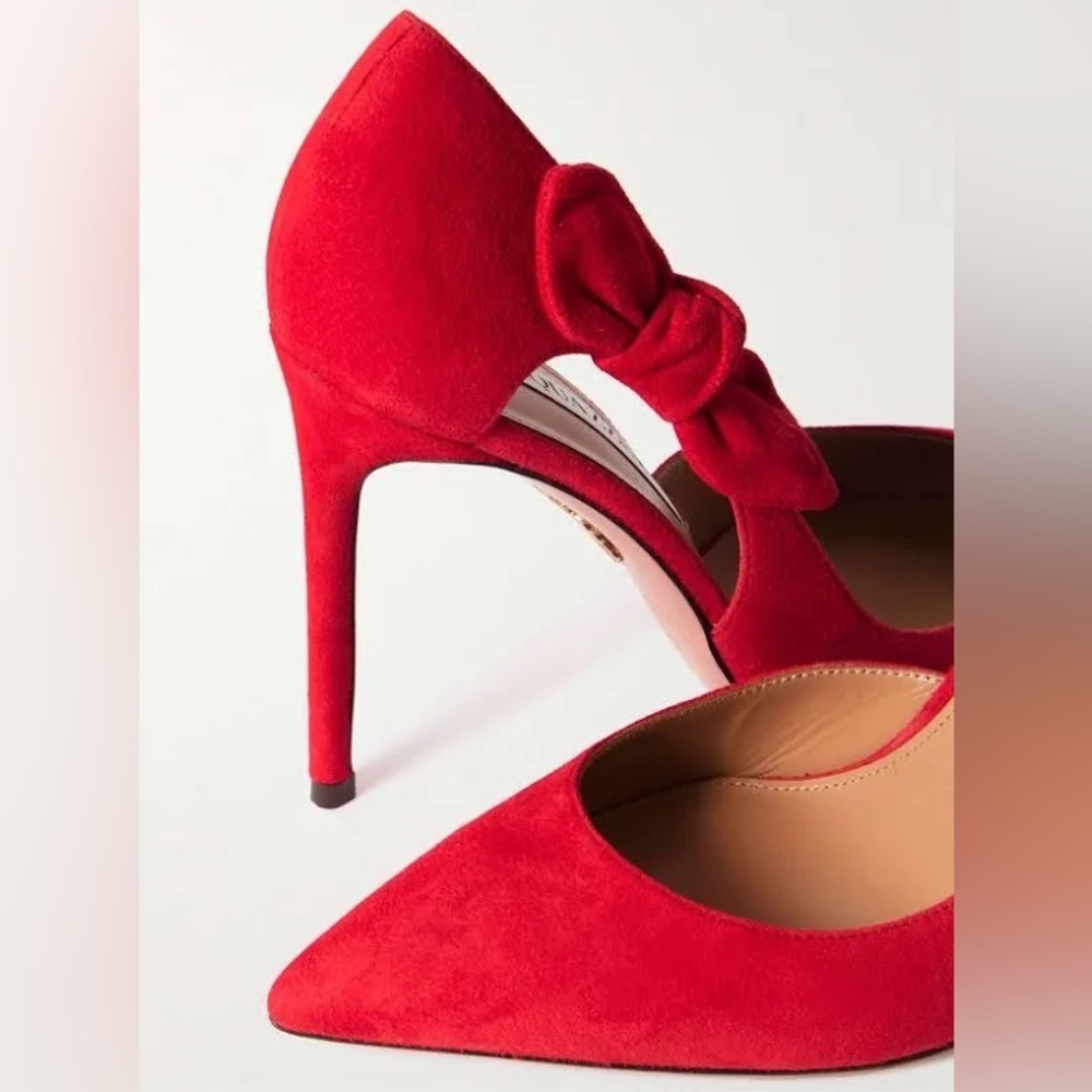NWT AQUAZZURA Red Bow Tie Pointed toe Pumps size EU 39.5 - Picture 5 of 14